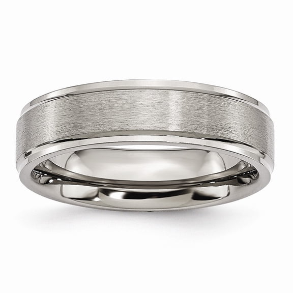 Titanium Ridged Edge 6mm Brushed Polished Band Ring - Size 6