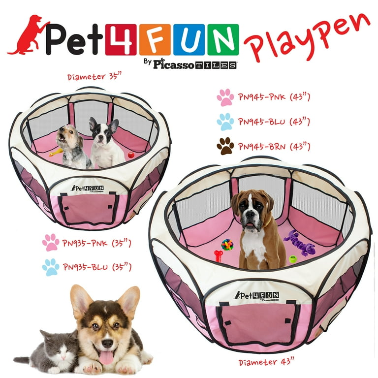 PicassoTiles Pet4Fun PN945 Portable Dog Playpen Blue 43