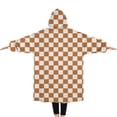 thumbnail image 2 of Oversized Wearable Blanket Hoodie,Orange and White Checkerboard Pattern Sherpa Blanket Hoodie with Super Pockets,Super Warm Fuzzy Pullover for Women & Men, 2 of 6