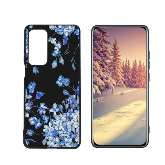 Compatible with Motorola MOTO Edge 2021 Phone Case, Blue-Flowers-1 Case Men Women, Flexible Silicone Shockproof Case for Motorola MOTO Edge 2021