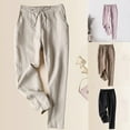 thumbnail image 3 of WREESH Womens Fashion Linen Pants, Solid Cropped Pants, Oversized Cotton and Linen Pants, Loose Casual Pants, Drawstring Straight Leg Trousers Black, 3 of 5