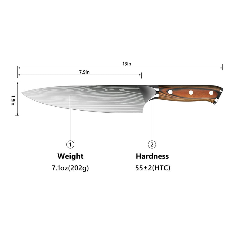 OMMO Chef Knife, 8 Inch High Carbon Stainless Steel Ultra Sharp  Professional Kitchen Knife with Ergonomic Handle, Included Sheath and Box,  Wood Grain Pattern 