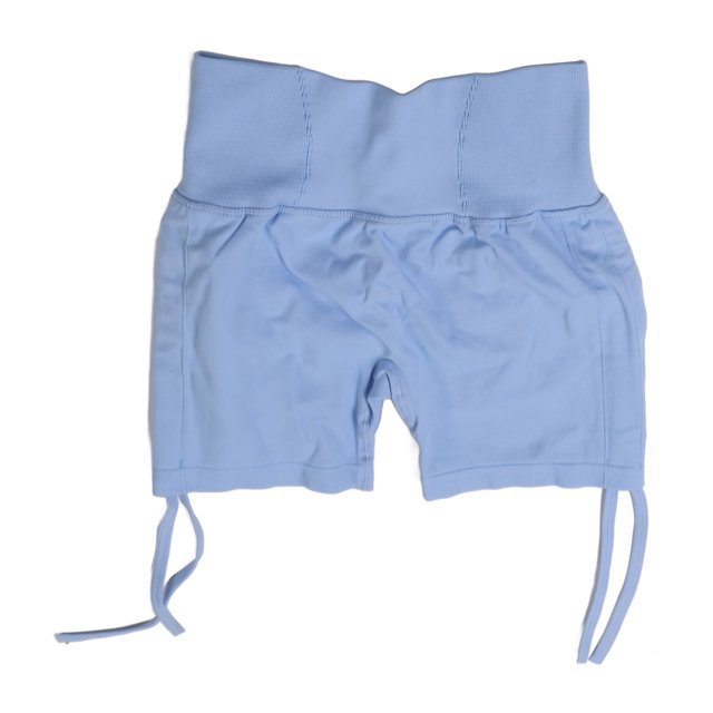 Pantalones cortos de yoga de cintura alta sin costuras con cordón Skyblue Mujeres Ejercicio físico Levantamiento de cadera Pantalones cortos de entrenamiento M