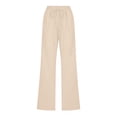 thumbnail image 4 of Linen Pants Women Summer 2026 Casual High Waisted Drawstring Pant Cotton Straight Wide Leg Lounge Trousers with Pockets, 4 of 5