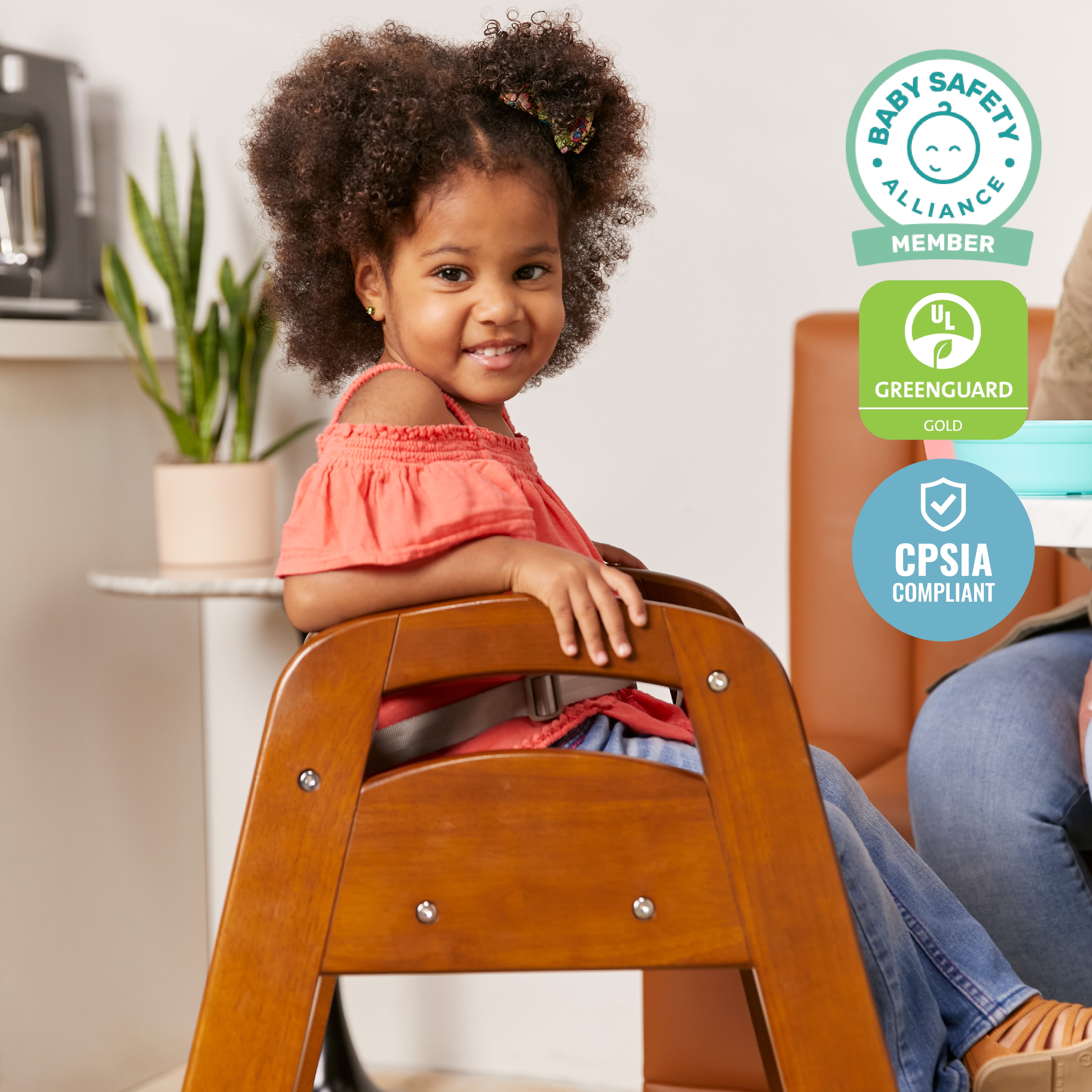 ECR4Kids ASATT Wooden Baby High Chair with Safety Strap, Childrens Furniture, Dark Walnut