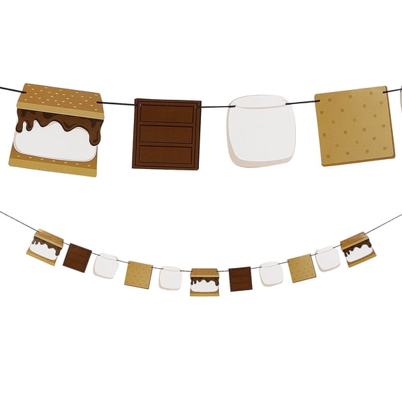 Fun Express 7 Ft. S’mores Party Banner Garland - Fun Themed Party Decor for Kids’ Birthdays Outdoor Events Barbecues and Celebrations - Ideal for S’mores or Campfire-Themed Parties - 7 Pieces