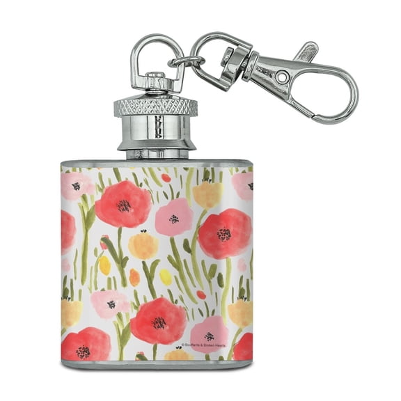 Wild Garden of Flowers Pattern Stainless Steel 1oz Mini Flask Key Chain