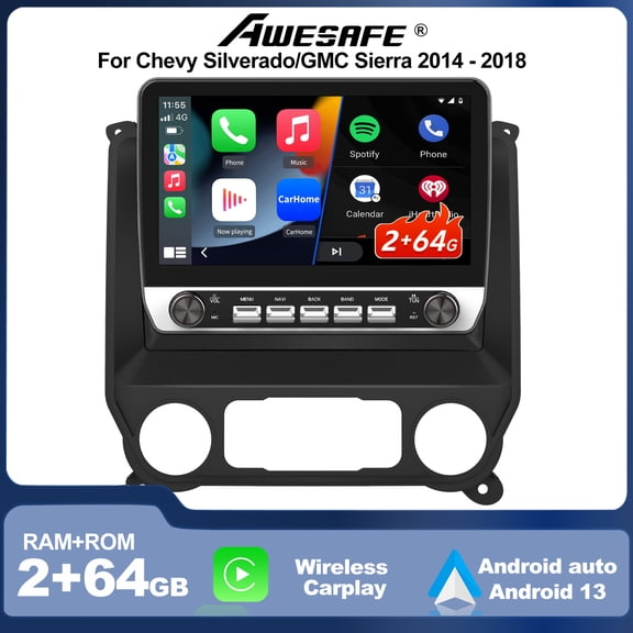 10.6" Android 13 Car Stereo for Chevy Silverado/GMC Sierra 2014-2018 - 2GB RAM 64GB ROM, Wireless CarPlay & Android Auto WIFI Bluetooth FM