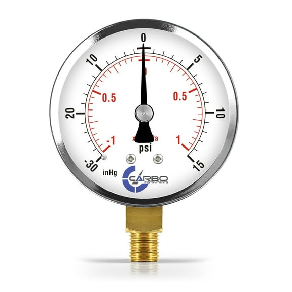 CARBO Instruments 2-1/2" Pressure Gauge, Chrome Plated Steel Case, Dry, Compound Vacuum -30 Hg - 0-15 psi Lower Mount 1/4" NPT