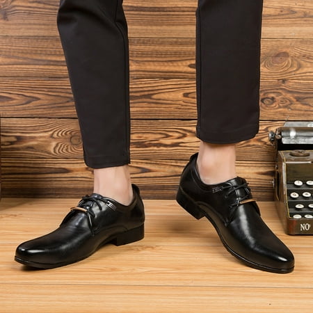 KaLI_store Formal Shoes for Men Dress Shoe Classic Oxford with Leather Lining - Wide Width Available Black