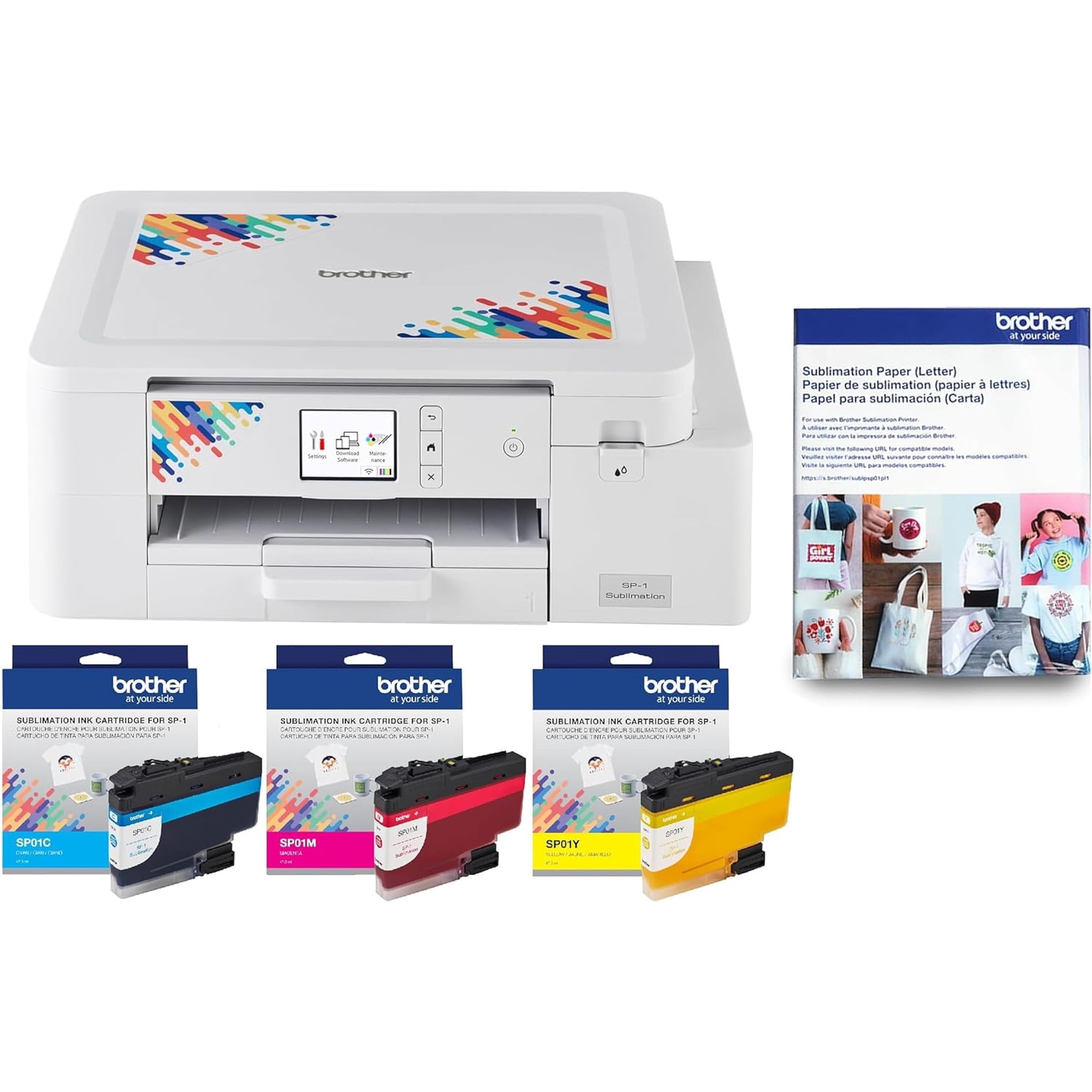 Brother Sublimation Printer, Color Ink Cartridge Set and 100 Sheets Sublimation Paper