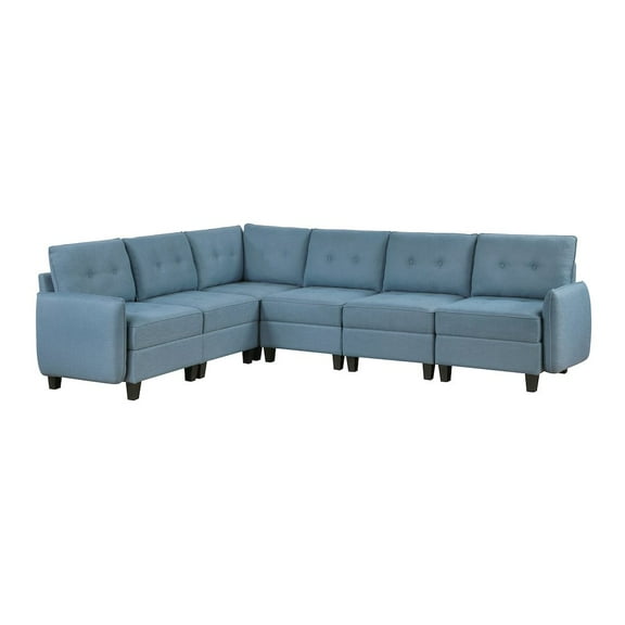 Lexicon Garren Textured 6-Piece Sectional with Storage in Blue