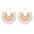 thumbnail image 2 of Anvazise Bohemian Women Fan Shaped Tassel Fringe Flower Dangle Drop Hoop Earrings Jewelry White, 2 of 13