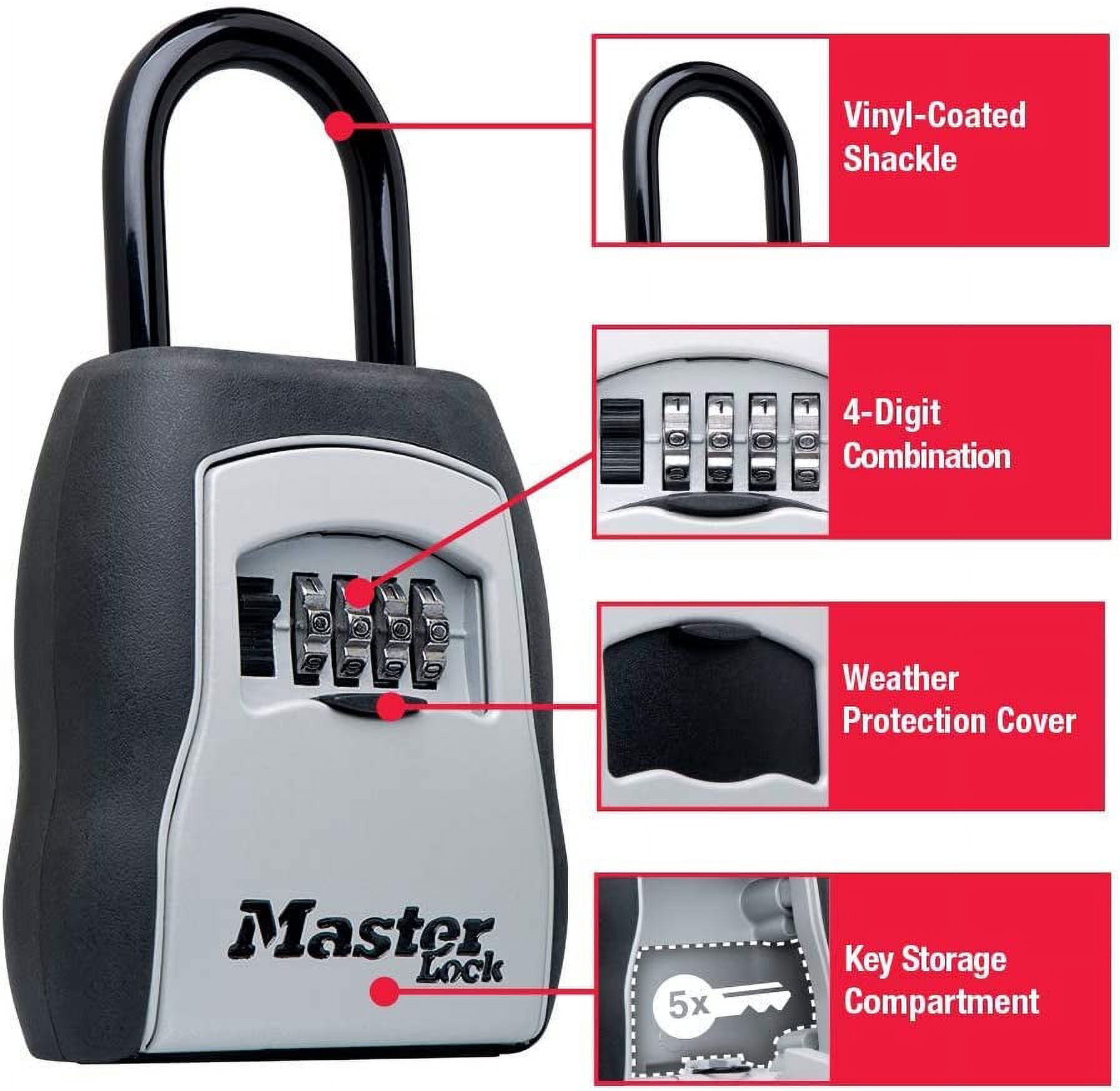 Key Lock Box for House Keys – Outdoor Portable Combination Lockbox with Resettable 4 Digit Code, Weather Resistant Durable Metal Body, Holds 5 Keys, 5400EC Black