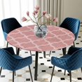 thumbnail image 5 of Elastic Fitted Round Tablecloth, Coral Pink Morocco Waterproof Stretch Table Cover for 36"-44" Tables, Vintage Geometric Plaid Mahbudium Washable Outdoor Tablecloths for Patio, Picnic, Camping, 5 of 9
