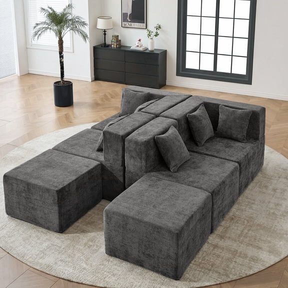 BEHOST 130" Oversized Modular Sectional Sofa for Living Room, Flexible Combination U Shaped Chenille Cloud Couch, Dark Gray