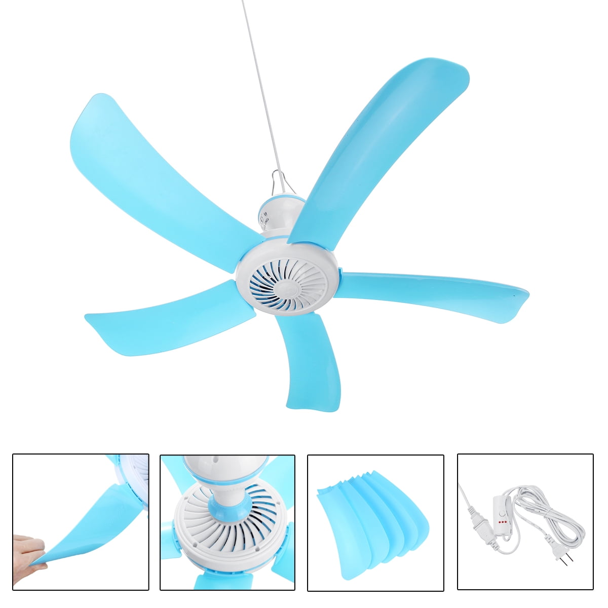 Portable 5 Blades Ceiling Fan Hanging Summer Cooler Ultrasilent for