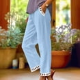thumbnail image 2 of Linen Pants for Women with Pockets Ankle Length Summer Beach Casual Trousers Hollow-out Deisgn Lightweight Pants (M, Light Blue), 2 of 6
