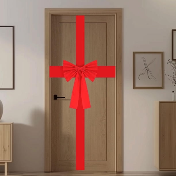 Lazo de Navidad,Lazo de cinta para puerta de armario navideño extragrande de color rojo,Lazo de corona navideña para puerta de entrada,regalos de interior,Adornos navideños para puerta con