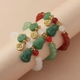 thumbnail image 3 of Elegant Green Beaded Bracelet with Lucky Cloud & Maitreya Buddha Charms - Classic Chinese Style, Glass Crafted with Golden Accents, Ideal Spring Festival Gift for Women, Chinese Bracelet,Burgundy*4, 3 of 14