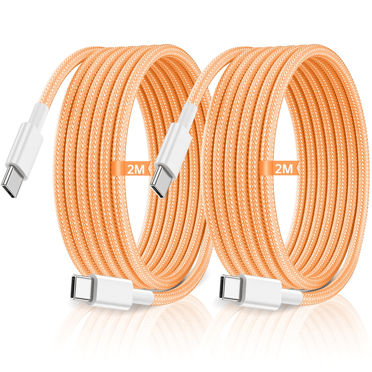 Eeyueer 2M USB C to USB C Charger Cable 2 Pack 60W Orange, Fast Charging Cord for iPhone & iPad, Type-C Power Lead Compatible with Samsung Galaxy & Google Pixel, MacBook Pro, Android Devices