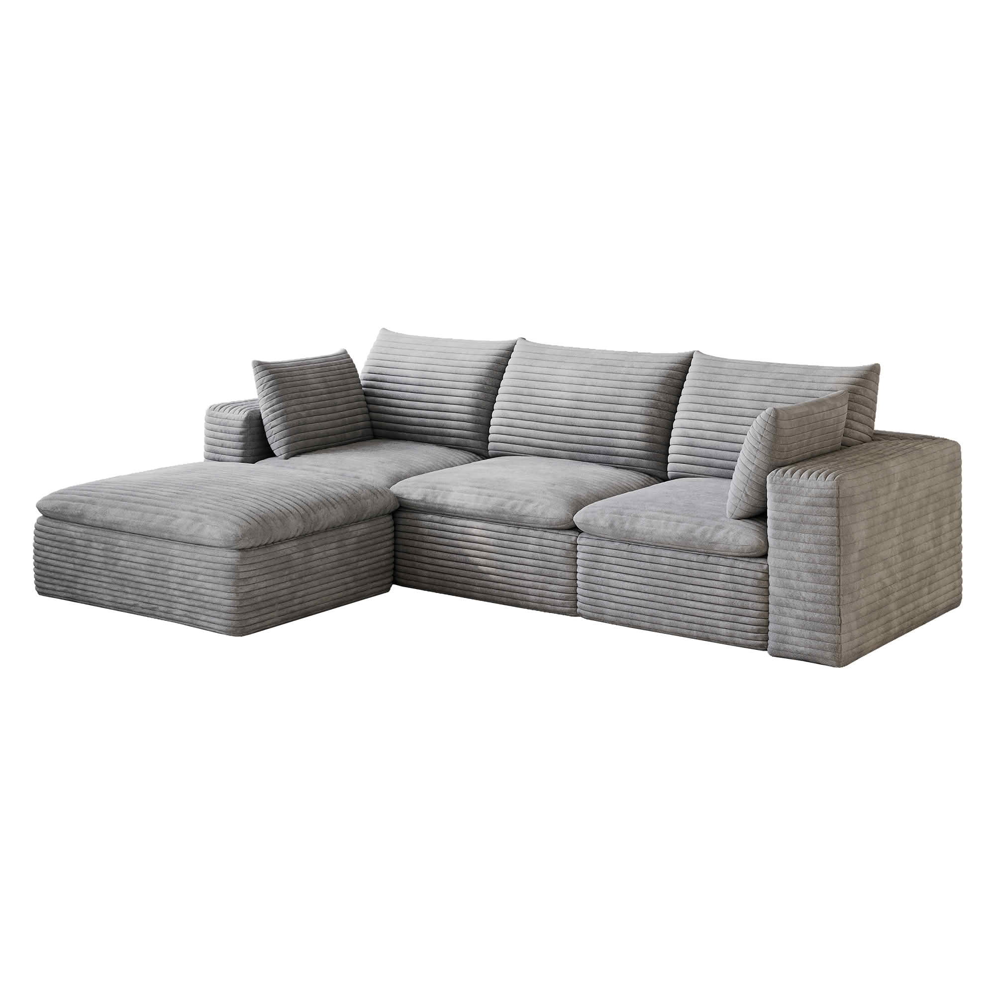 MAYEERTY 102.4 Inch Cloud Modular Sofa, Corduroy Deep‑Seat Couch with Double‑Layer Removable Cushions, No‑Assembly DIY Combination Sponge Sofa for Living Room Bedroom Conference Room Apartment