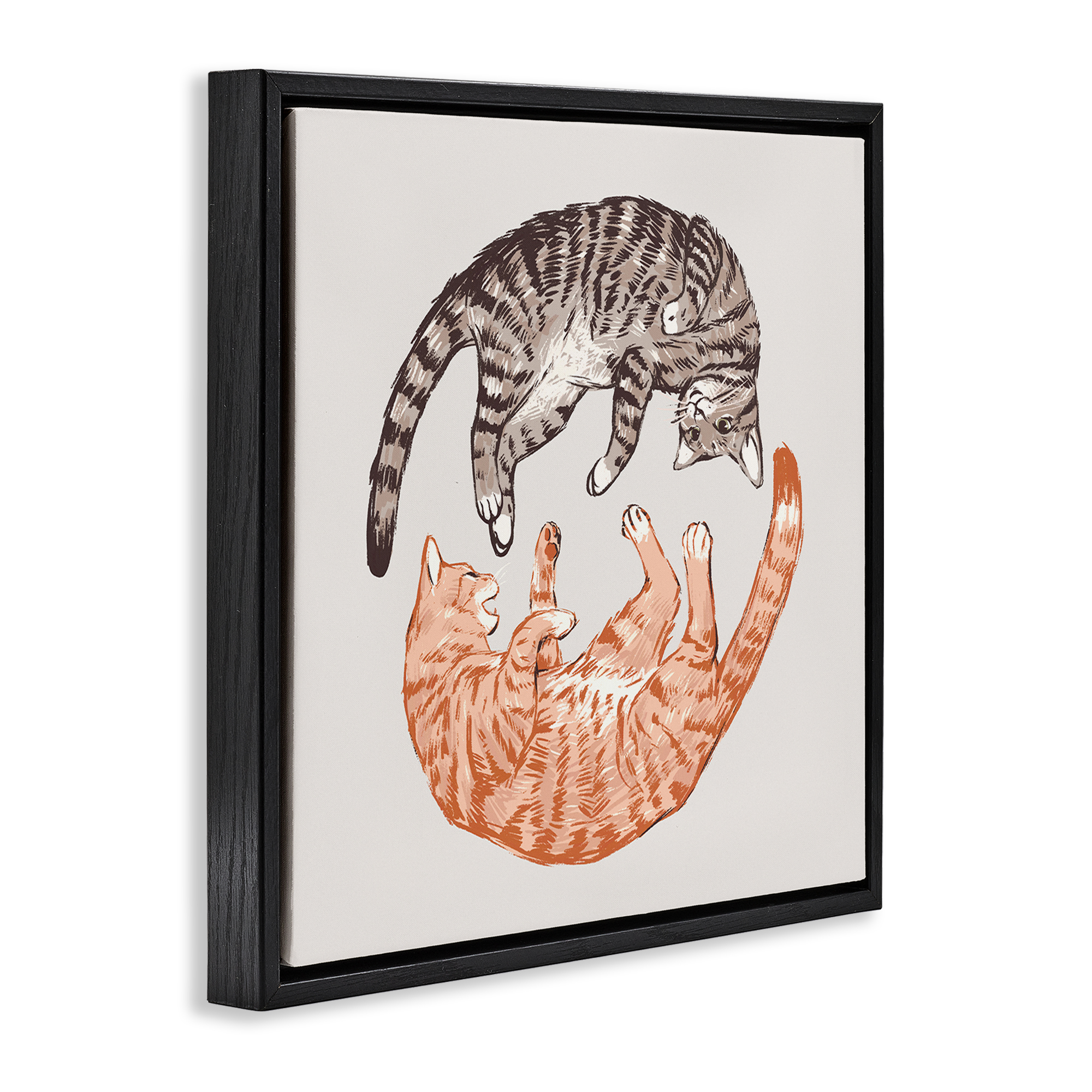 Stupell Industries Tabby Cats Duo Animals & Insects Painting Black Floater Framed Canvas Art Print Wall Art, 18 x 18