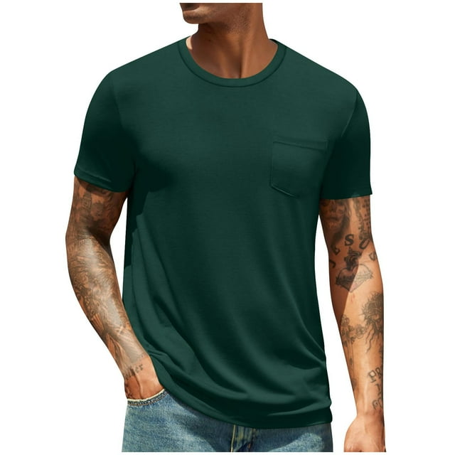 Admvng Chemises pour Hommes Coton Col Rond Décontracté Basique Coupe Ample Manches Courtes Chemises avec Poche M-3TG