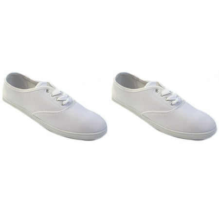 

2 Pair Shoes 18 Womens Canvas Shoes Lace up Sneakers White/White 5
