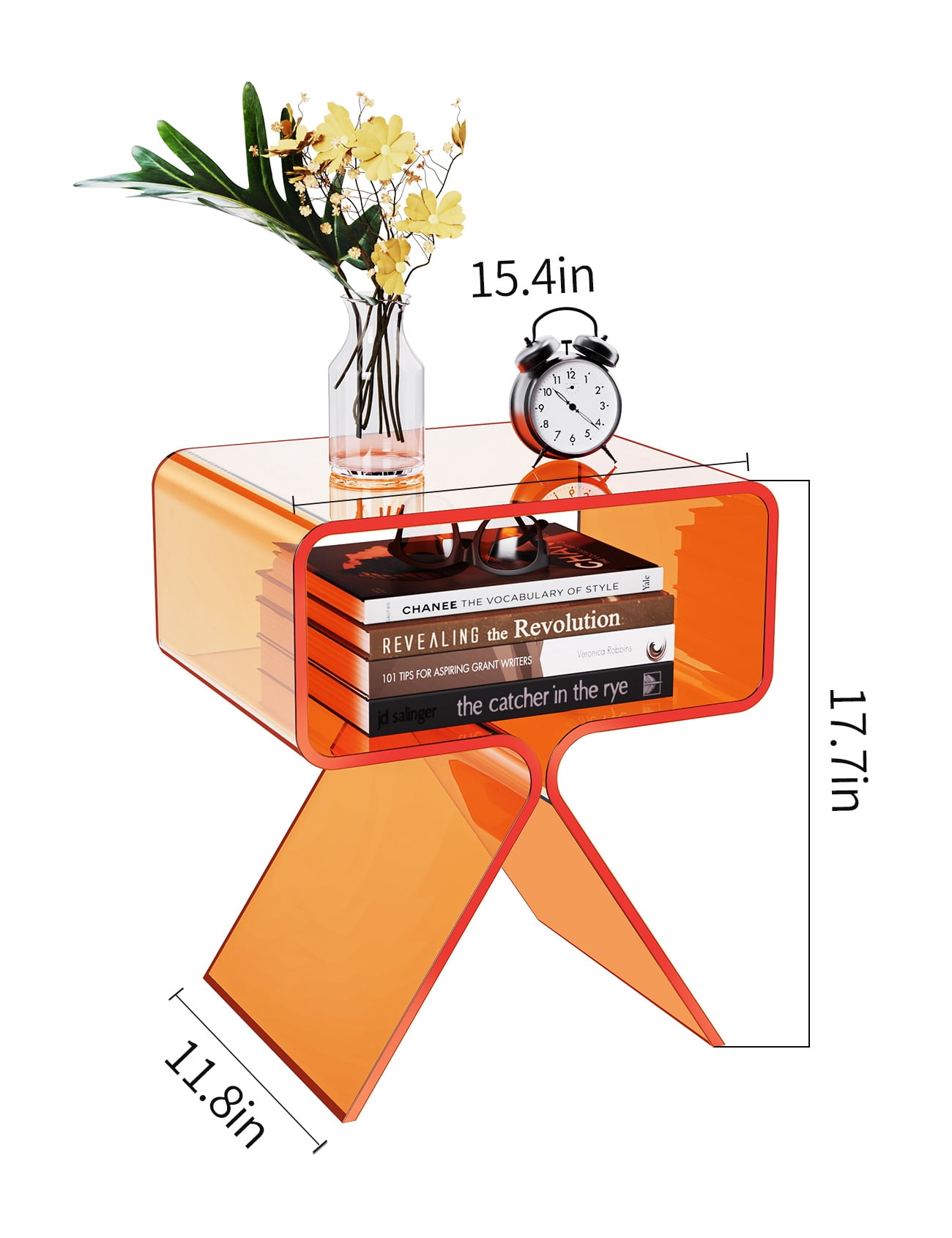 Solaround Acrylic Side Table Nightstand, 15.4''L x 11.8''W x 17.7''H, Orange