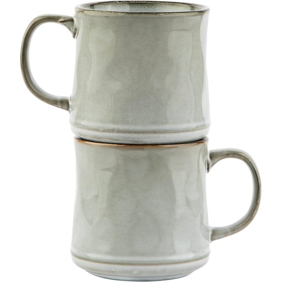 Glazed Coffee Mugs, Ceramic, Microwave & Dishwasher Safe, 13 oz, Java/Slate Circled, Set of 2