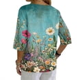 thumbnail image 7 of JULMCOMO Shirts for Women Floral Print 3 Button Notch Neck 3/4 Sleeve Loose Fit Casual Tunic Tops Comfy Summer Shirts Light Green S, 7 of 7