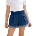 thumbnail image 3 of SEROYE Girls' Denim Shorts, Ruffled Elastic Waist 2-12Y Casual Summer Short Jeans for Toddler and Girls, Dark Blue 2-3 Years, 3 of 6