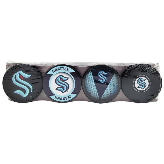 Seattle Kraken Unsigned Official 4 Hockey Puck NHL Collection Pack 201906