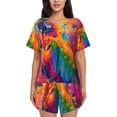 thumbnail image 1 of Fotbe Colorful Parrot Jungle Dream A Conjunto de Pijama Estampado para Mujer, 2 Piezas, Ropa de Dormir con Camiseta de Manga Corta y Shorts Suaves-Medium, 1 of 6