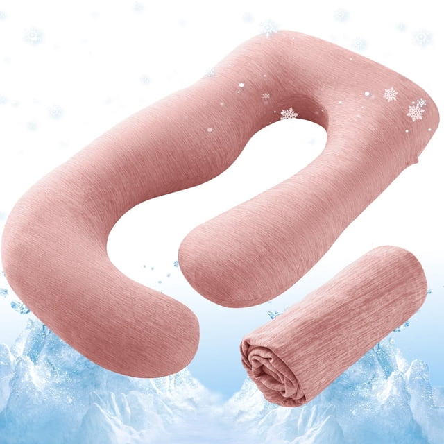 Funda para Almohada de Embarazo Sasttie 145 cm en Forma de U con Tejido Refrescante Color Rubor