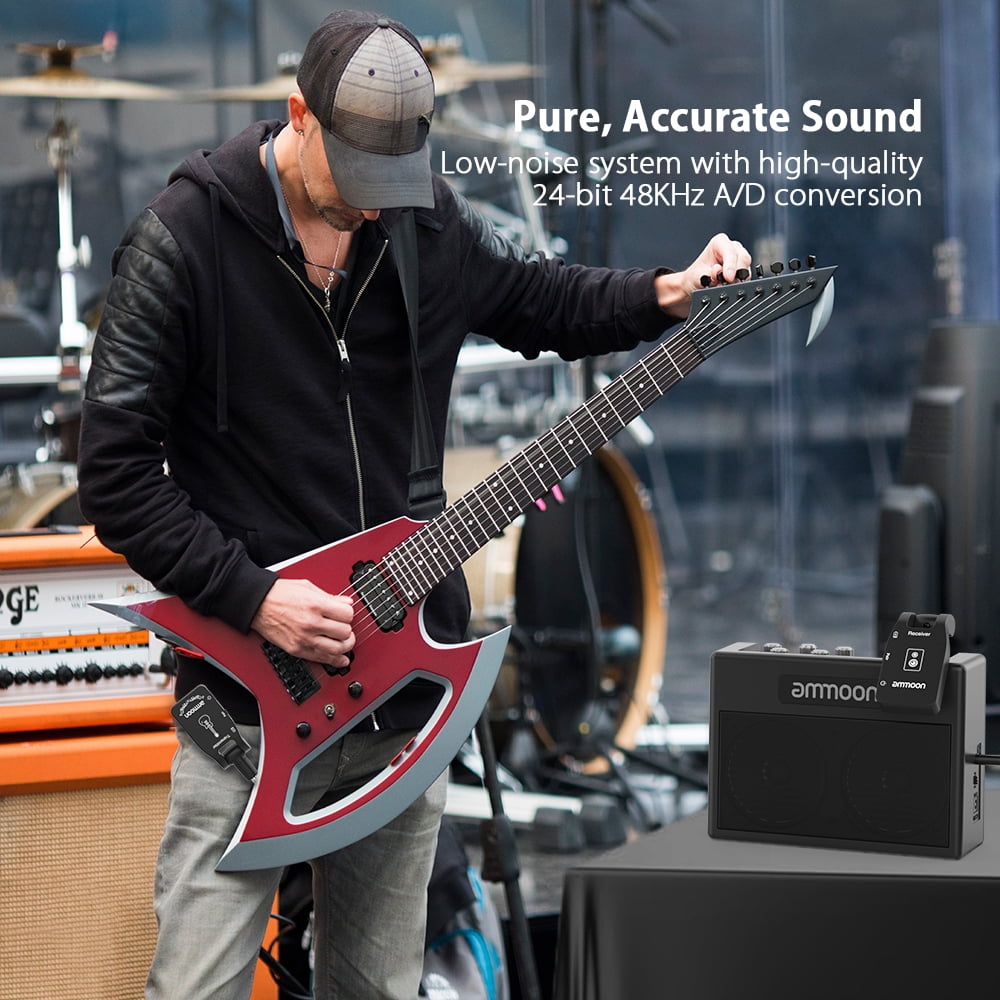 ammoon Wireless Guitar System 2.4G Rechargeable 6 Channels Audio Transmitter Receiver for Electric Guitar Bass