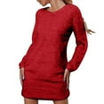 thumbnail image 2 of Tauxra Sweaters for Women,sweater Dress for Women,Women Solid Color Round Neck Long Sleeve Dress,Plush Mini Sweater,Dress for Women, 2 of 8