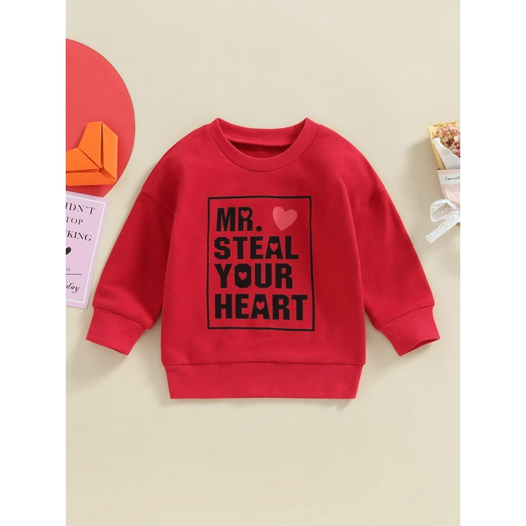 Bagilaanoe Toddler Baby Boy Valentine's Day Sweatshirt Long Sleeve Letter  Print Pullover 6M 12M 18M 24M 3T 4T 5T Kids Loose Tee Tops