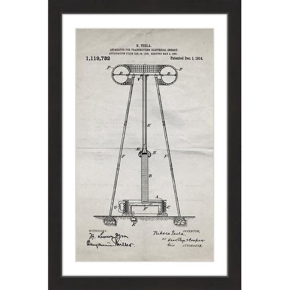 "Tesla Coil 1914 Old Paper" Framed Painting Print