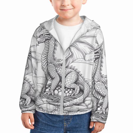 

Wukai Dragon Nest Sketch Print Kids Sun Protection Hoodie Zip-Up Jackets Long Sleeve Shirts Fishing Shirt with Pocket for Kid-5 Years
