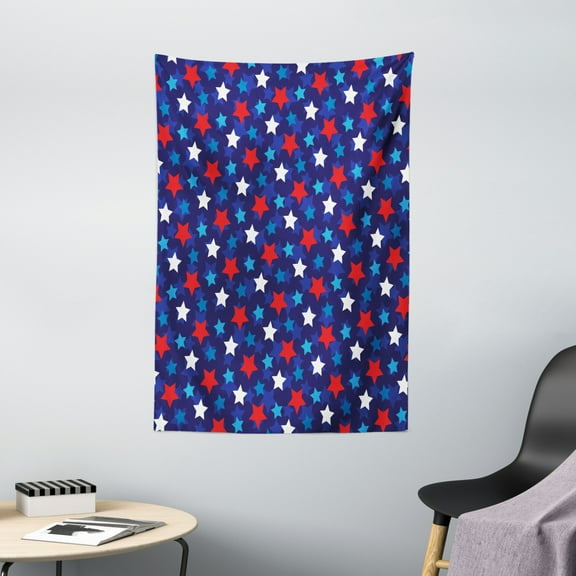 Navy Blue Tapestry, American Flag Inspired Patriotic Design with the Stars Image, Wall Hanging for Bedroom Living Room Dorm Decor, 40W X 60L Inches, Red White Blue and Dark Blue, by Ambesonne