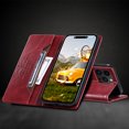 thumbnail image 6 of Men's Case for iPhone 16 Pro Wallet with Card Holder [RFID Blocking],iPhone 16 Pro Luxury Retro High Quality Leather Magnetic Flip Kickstand Shockproof Business Style Case,Winered, 6 of 15