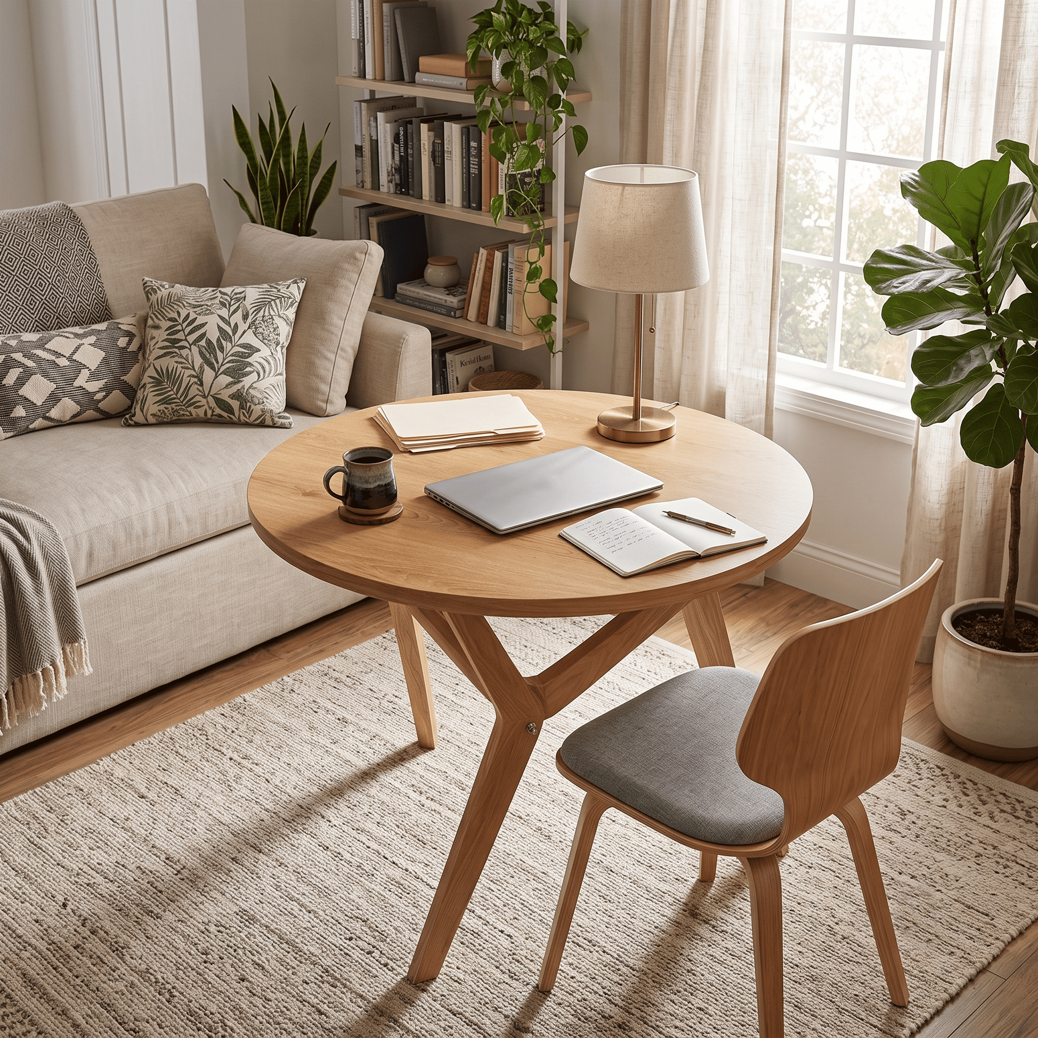 Homy Casa 34.5 in Round Adjustable Height Coffee Table, Lift Top Wood Center Table, Natural Oak