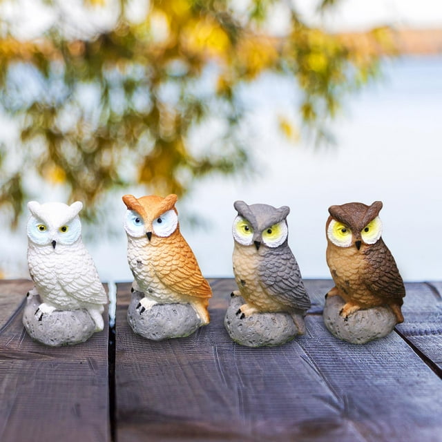 4x Mini Búhos Resina Miniatura Pájaros para Maceta Casa de Muñecas Artesanías Bonsái shamjiam Figuras de búho en miniatura