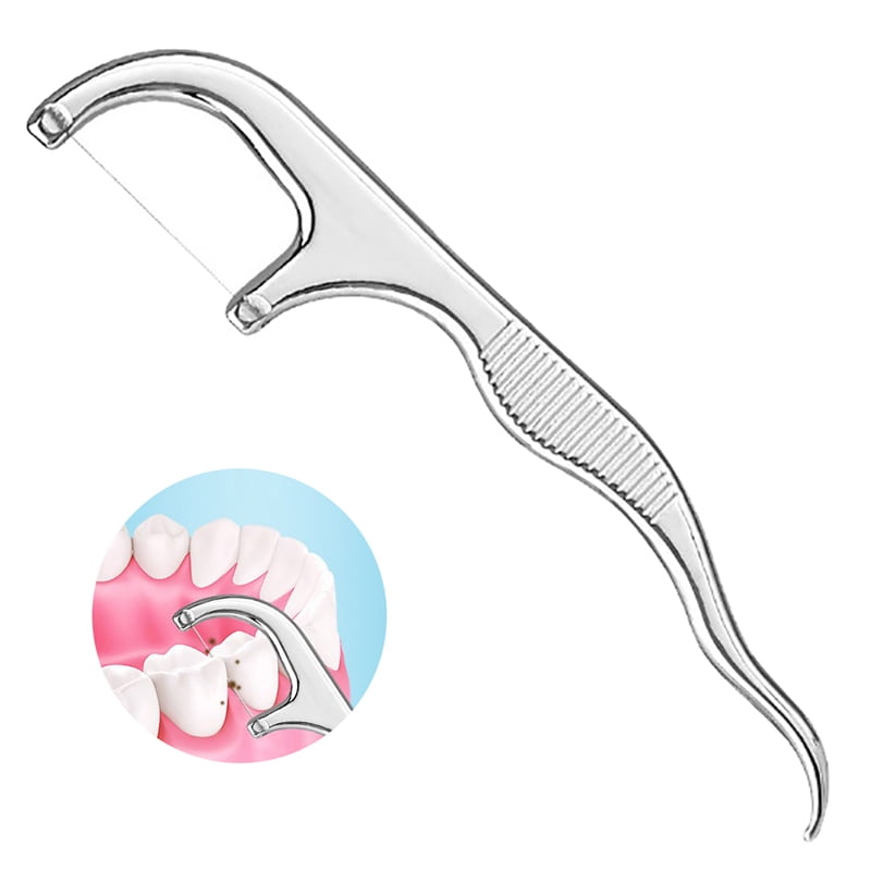 Sædvanlig Luftpost Indtil nu Stainless Steel Toothpick Dental Floss Reusable Flossing Holder Teeth  Cleaning - Walmart.com