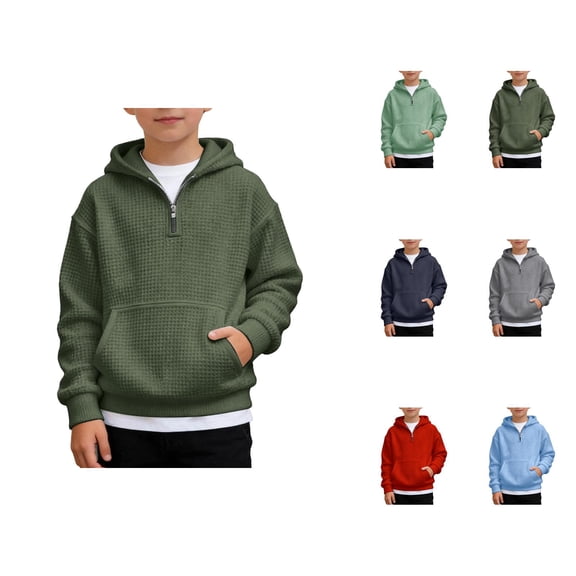 Boys Quarter Zip Knit Hoodie Long Sleeve Pullover Casual Athletic Sweatshirt For Kids Youth Teens Comfortable Soft