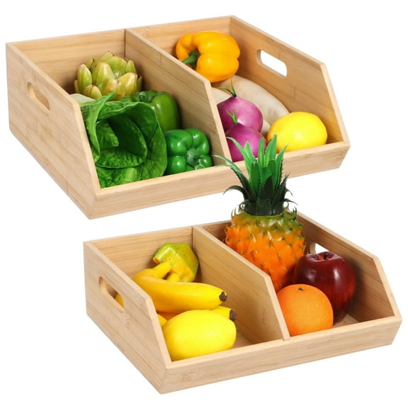 2 Pcs Wooden Kitchen Food Organizer for Fruits, Bread, Vegetables, Potatoes, Onions, Garlic, and Other Multi-Purpose Containers