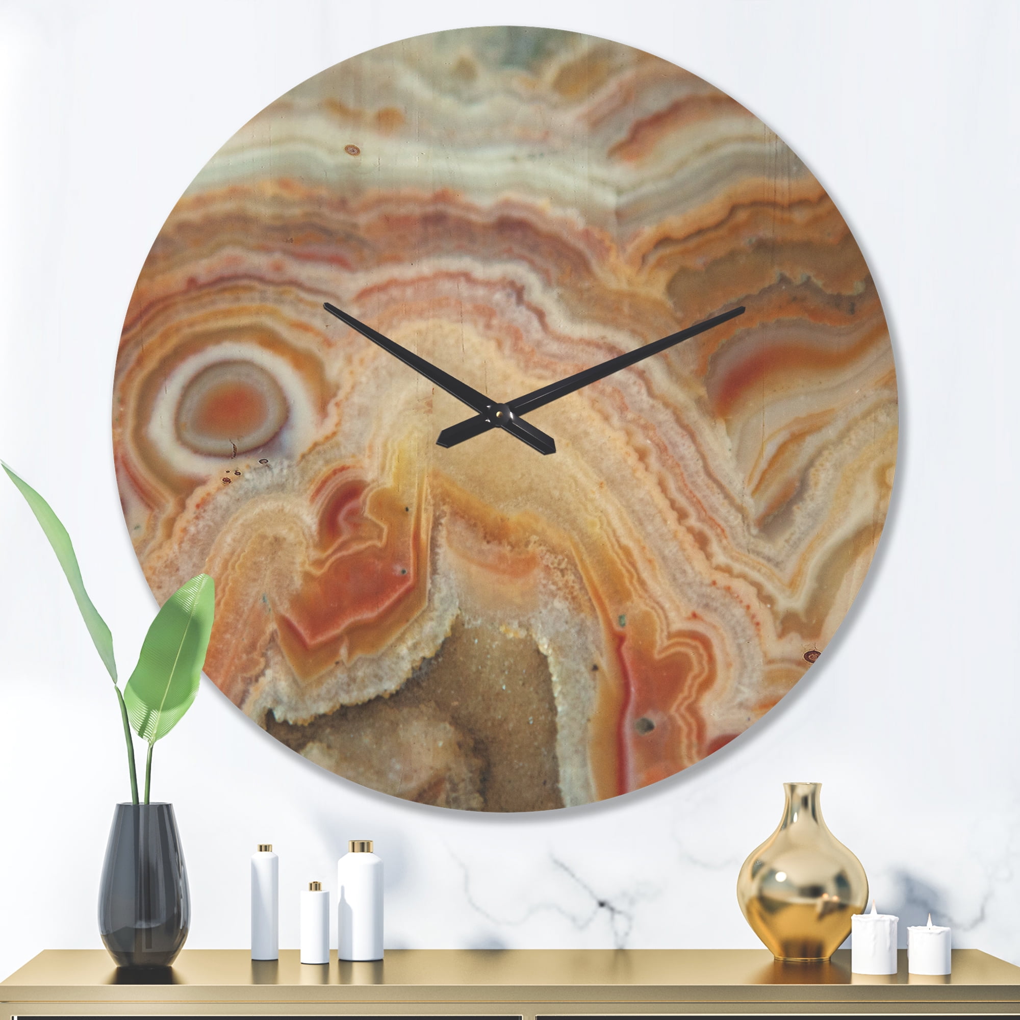 Designart 'Ovals and Strips on Agate ' Modern Wood Wall Clock