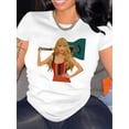 thumbnail image 1 of Women's Fashion Guitar Girl Print T-Shirt, Casual Crew Neck Short Sleeve Top, Polyester 95% Spandex 5% Knit Fabric, Medium Stretch, All Season Comfort Fit, 1 of 6